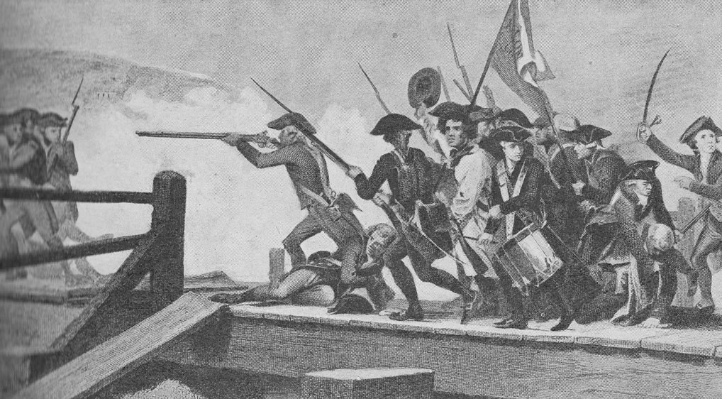 The skirmish at Concord Bridge, Massachusetts