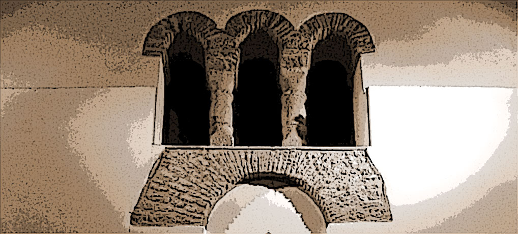 Norman window, Saxon arch, Roman bricks. All Saints' church, Brixworth, Northamptonshire