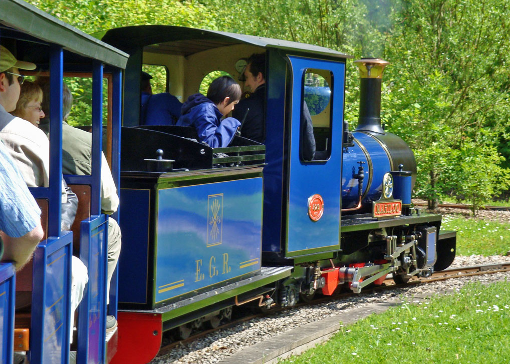 The Exbury narrow gauge steam railway in action Exbury, narrow gauge, railway, Exbury gardens, Britain