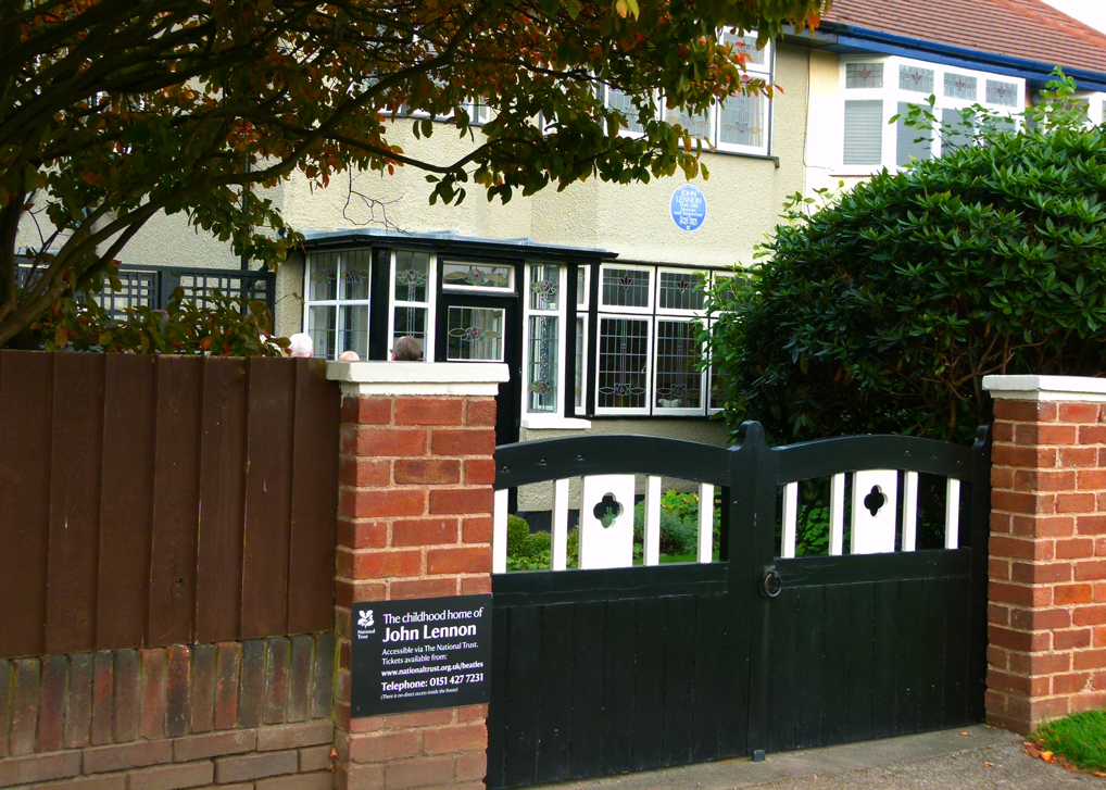 John Lennon's childhood home. Mendips, 251 Menlove Avenue, L25. Leafy and middle-class. Hard to get a shot without visitors in the way. Lenno, Mendips, Menlove Avenue, L25