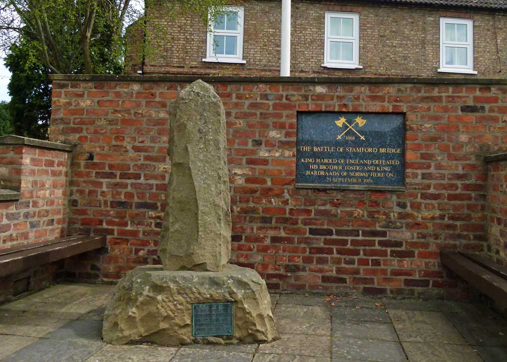 Memorial in the village of Stamford Bridge to the battle in 1066 Battle of Stamford Bridge, memorial